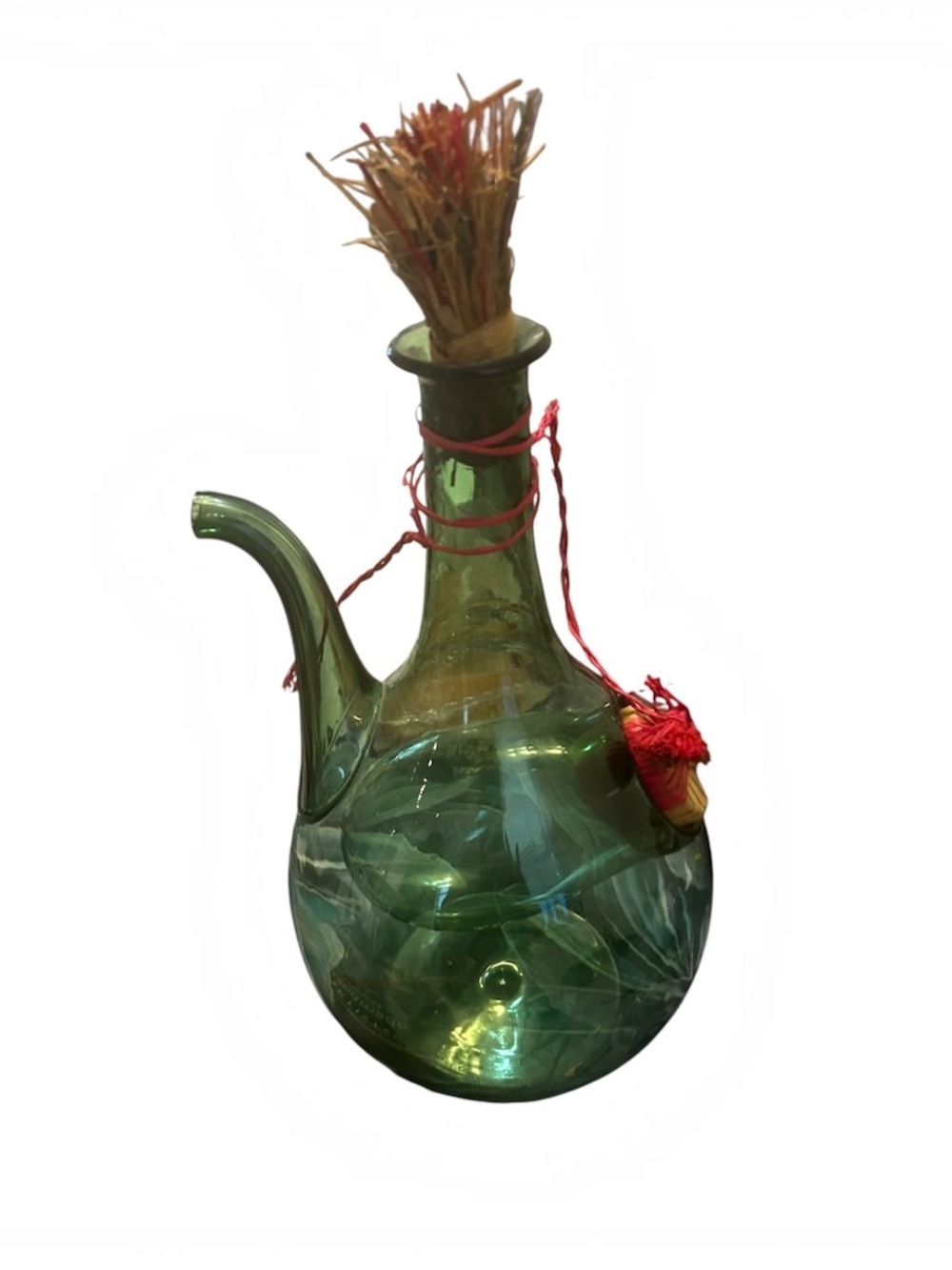 VTG Italian hand-blown green glass wine decanter with an internal ice chamber